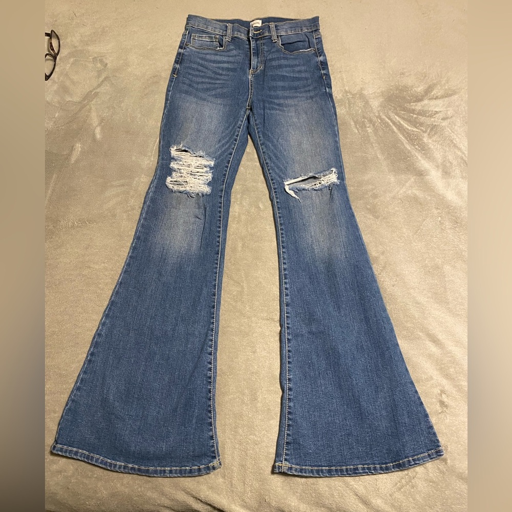 Sneak Peek Blue Flare Jeans with Distressed Details